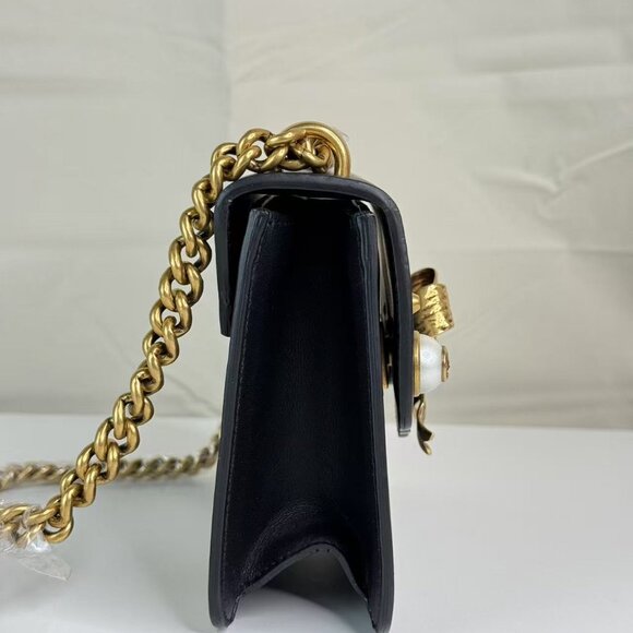 Gucci Black Pearly Peony Chain Shoulder Bag Leather - Picture 5 of 9